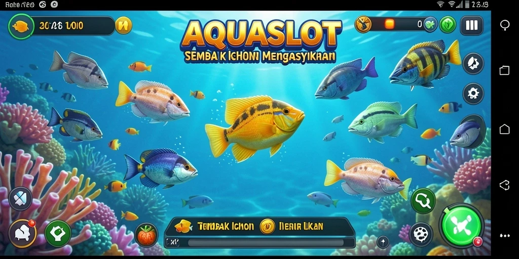 Tampilan gameplay AQUASLOT yang menarik saat menembak ikan.