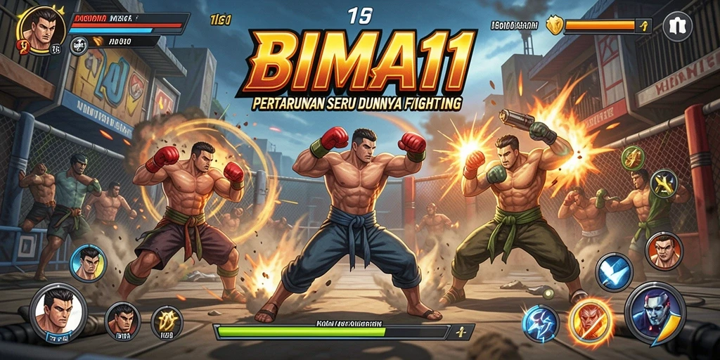 Screenshot utama BIMA11 menampilkan aksi pertarungan yang seru dan mendebarkan.