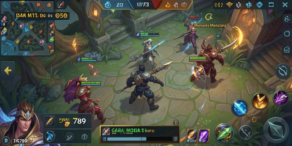 Screenshot BNI789 menunjukkan aksi seru dalam pertempuran MOBA.