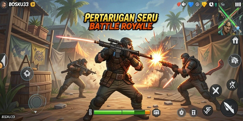 Tampak aksi seru dalam game Battle Royale BOSKU33.