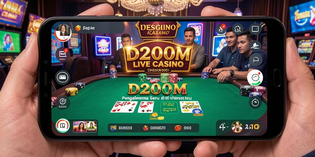 Screenshot D200M menunjukkan gameplay Live Casino yang dinamis dan interaktif.