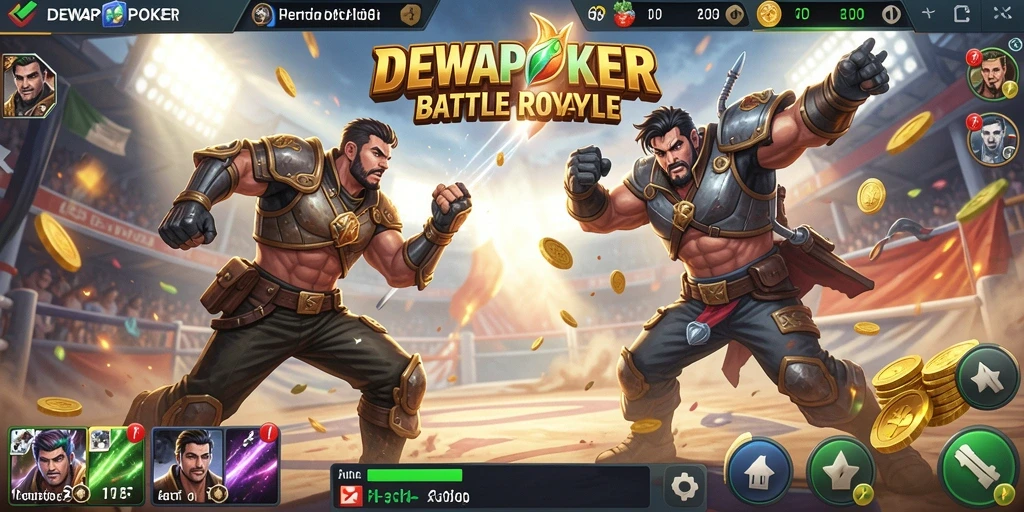 Tampilan gameplay menyeru dari DEWAPOKER di arena Battle Royale.