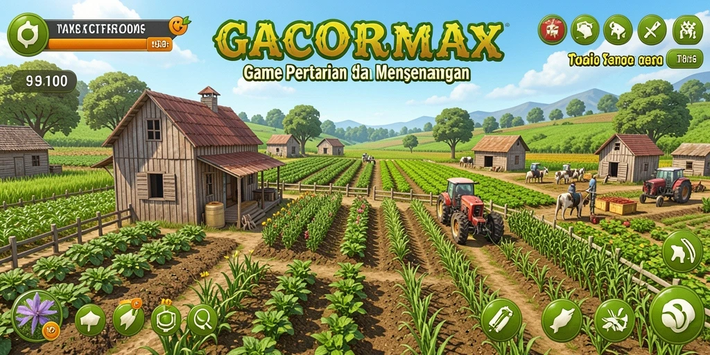 Screenshot utama GACORMAX menampilkan aktivitas seru bertani.