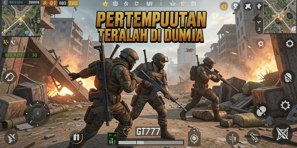 Gameplay seru GT777 Battle Royale dengan aksi tembak-menembak.