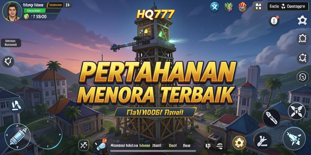 Gameplay seru di HQ777 menara pertahanan melawan musuh.
