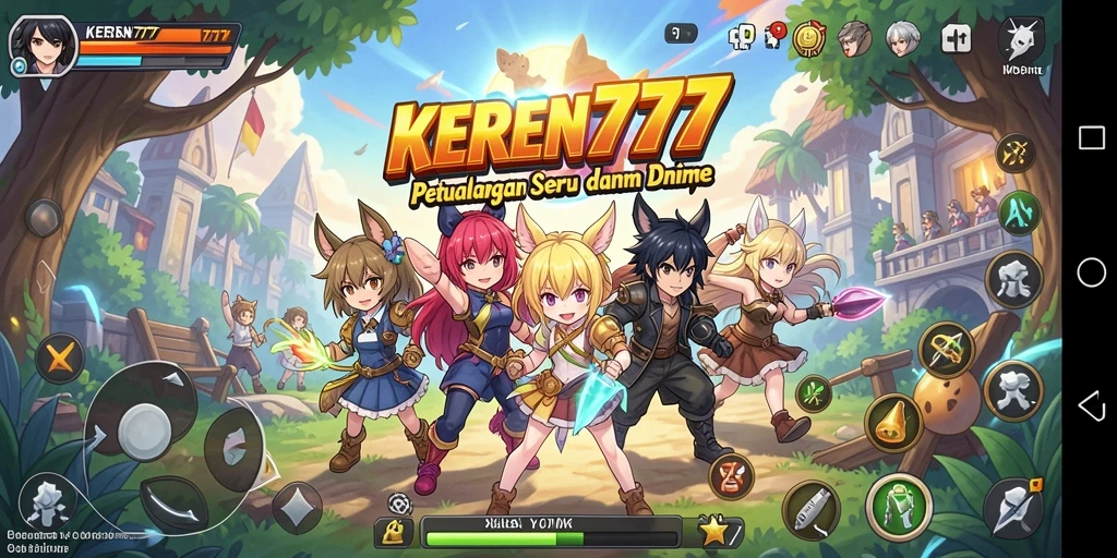Tangkapan layar utama KEREN777 menampilkan karakter anime dalam tindakan seru.