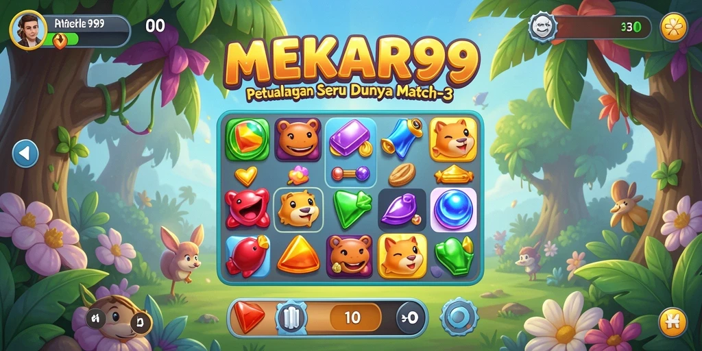 Gameplay MEKAR99 menampilkan berbagai kombinasi warna yang memukau.