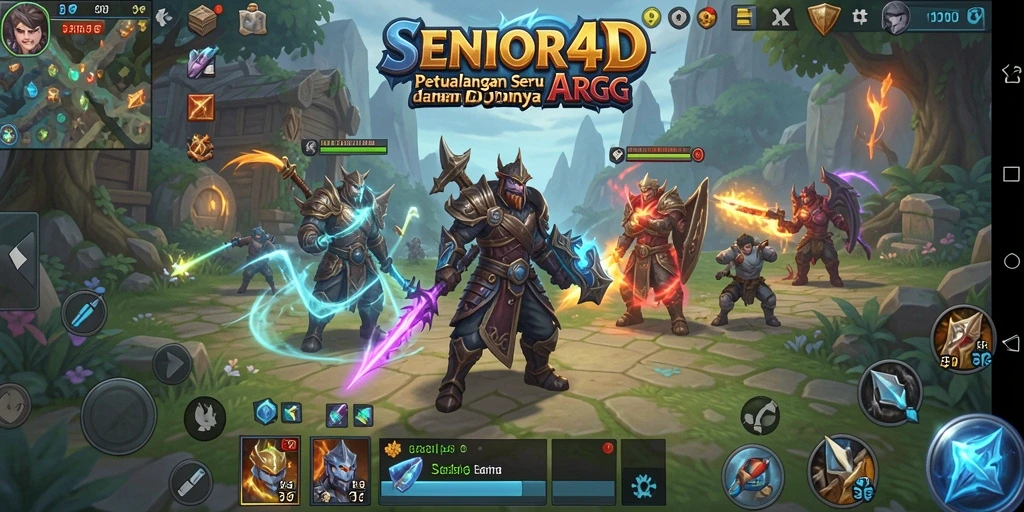 Screenshot gameplay SENIOR4D dengan pertarungan seru dan karakter menarik.
