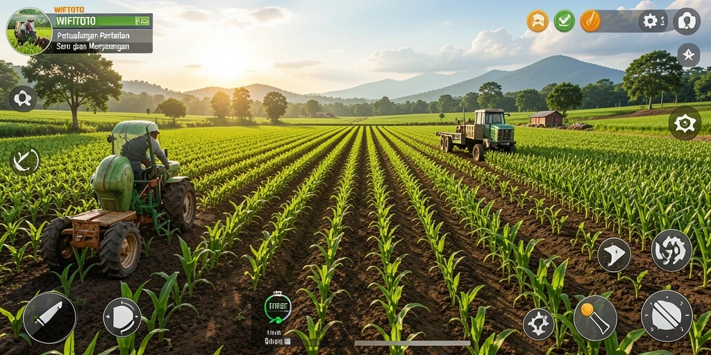 Tangkapan layar gameplay WIFITOTO menampilkan petani yang sedang merawat tanaman.